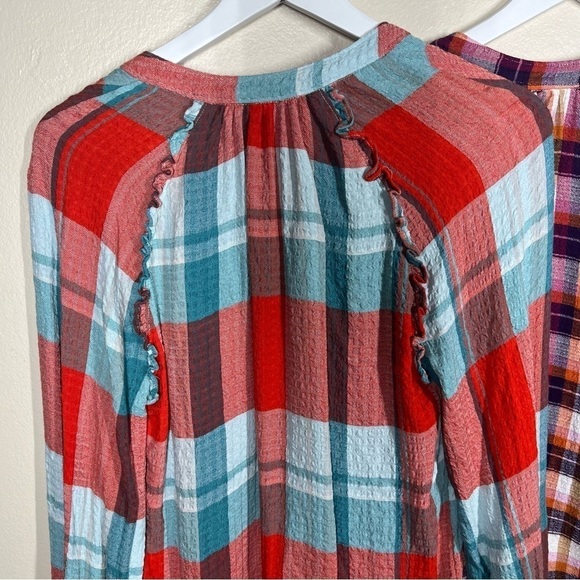 Anthropologie Pilcro Womens lot of 2 Plaid Flannel Ruffle Blouse Button Up Small - Picture 4 of 15